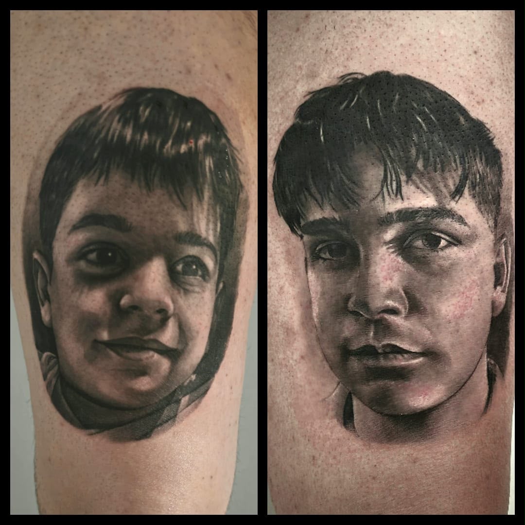 Vorher/Nachher: Jungenporträt, Black & Grey